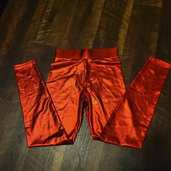 Zoe and Liv Red Metallic Lurex Leggings - Picture 4 of 5